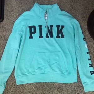 PINK teal half zip sweatshirt